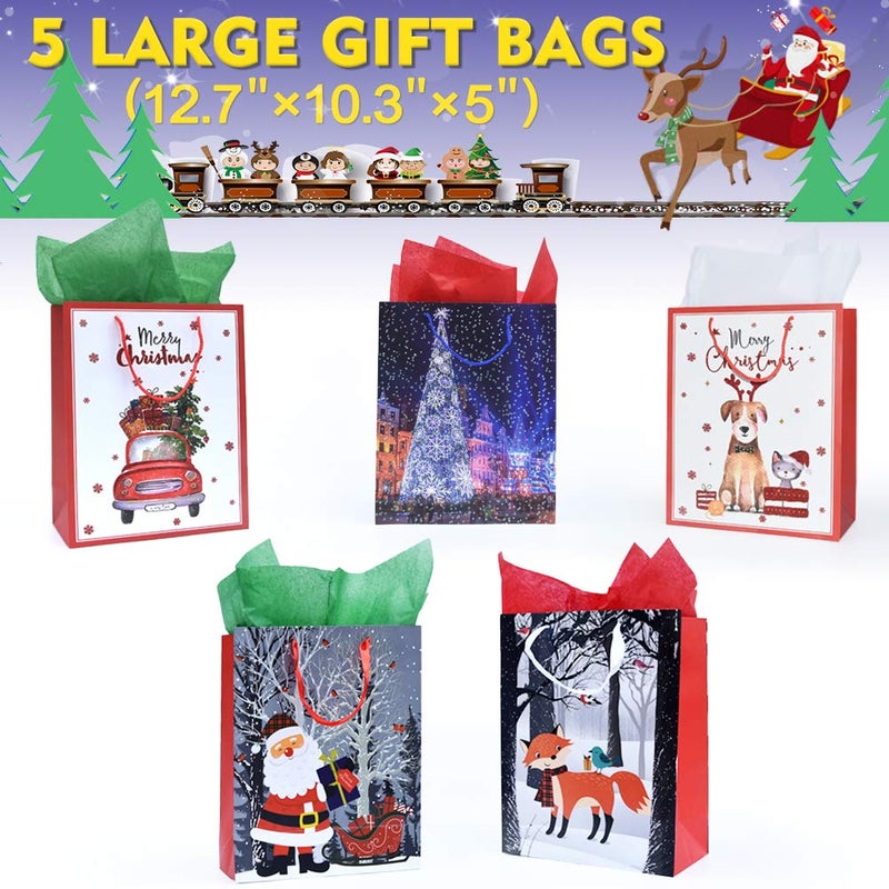 Smarimple Christmas Gift Bags Bulk Set Christmas Paper Bags Assorted Sizes 3 Jumbo 5 Large 6 Medium 2 Wine Bags 16 Count Glitter Design with 12 Sheets Tissue Paper - Image 3